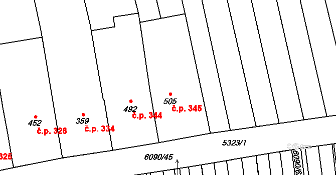 Kněždub 345 na parcele st. 505 v KÚ Kněždub, Katastrální mapa