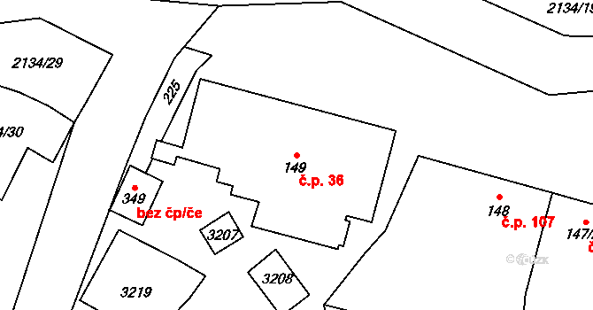 Žeravice 36 na parcele st. 149 v KÚ Žeravice u Kyjova, Katastrální mapa