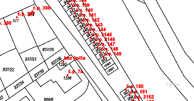 Pazderna 147, Vyškov na parcele st. 950 v KÚ Dědice u Vyškova, Katastrální mapa