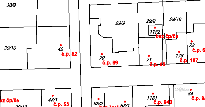 Hovorčovice 69 na parcele st. 70 v KÚ Hovorčovice, Katastrální mapa