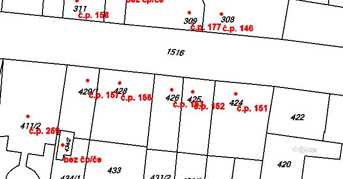 Mochov 153 na parcele st. 426 v KÚ Mochov, Katastrální mapa