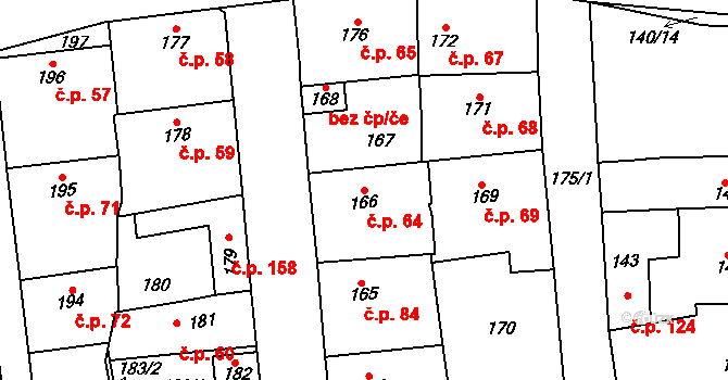 Švermov 64, Kladno na parcele st. 166 v KÚ Motyčín, Katastrální mapa