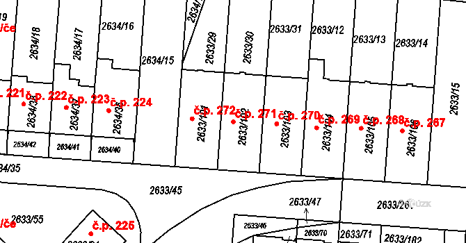 Dačice III 271, Dačice na parcele st. 2633/102 v KÚ Dačice, Katastrální mapa