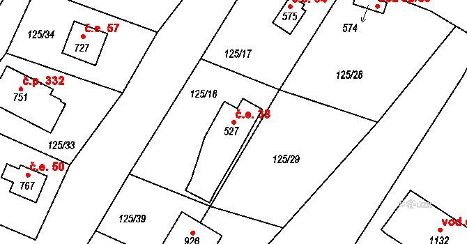 Raškovice 38 na parcele st. 527 v KÚ Raškovice, Katastrální mapa