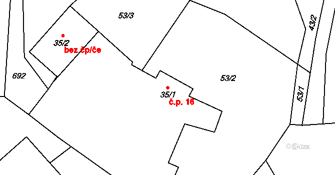 Horní Bousov 16, Dolní Bousov na parcele st. 35/1 v KÚ Horní Bousov, Katastrální mapa