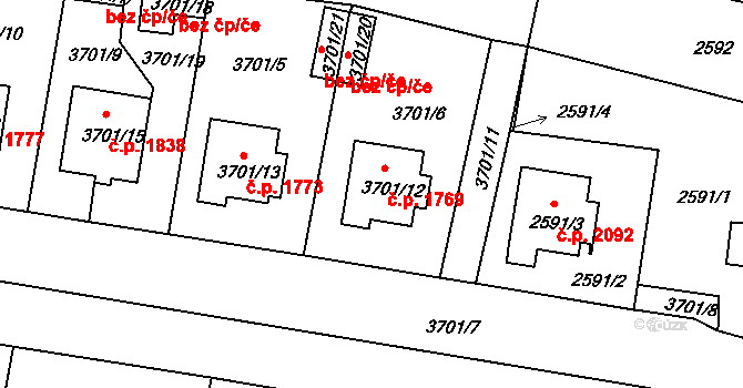 Tachov 1769 na parcele st. 3701/12 v KÚ Tachov, Katastrální mapa