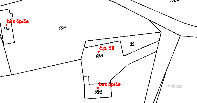 Suchá 58, Nechanice na parcele st. 65/1 v KÚ Suchá u Nechanic, Katastrální mapa