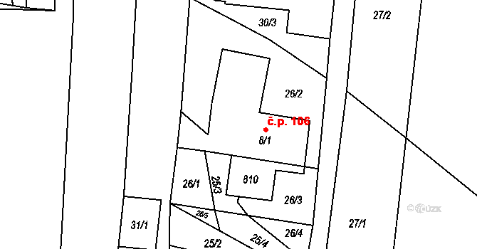 Lezník 106, Polička na parcele st. 8/1 v KÚ Lezník, Katastrální mapa
