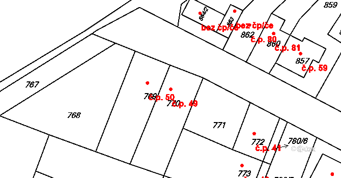 Mimoň V 49, Mimoň na parcele st. 770 v KÚ Mimoň, Katastrální mapa