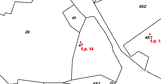 Skuřina 14, Markvartice na parcele st. 47 v KÚ Skuřina, Katastrální mapa
