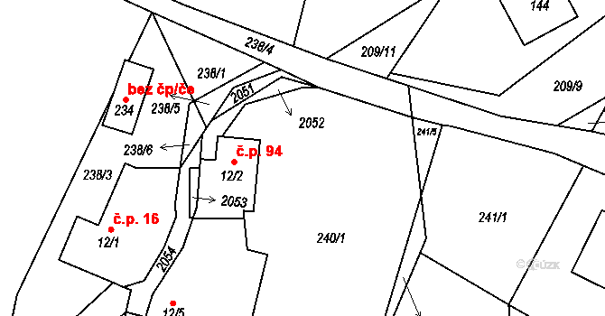 Kacanovy 94 na parcele st. 12/2 v KÚ Kacanovy, Katastrální mapa