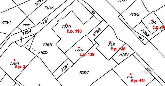 Bítouchov 139, Semily na parcele st. 172/2 v KÚ Bítouchov u Semil, Katastrální mapa
