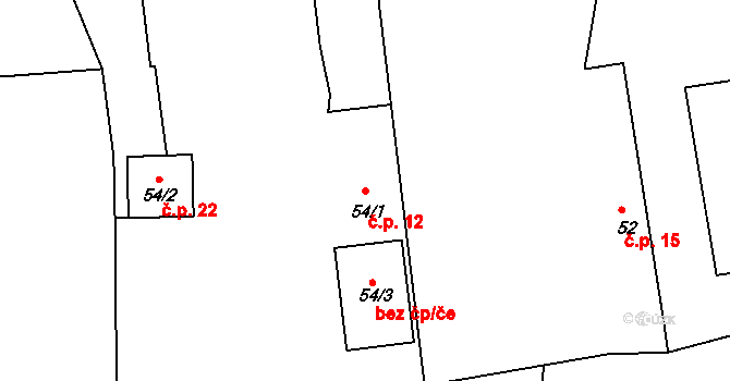 Vesec u Sobotky 12, Libošovice na parcele st. 54/1 v KÚ Vesec u Sobotky, Katastrální mapa