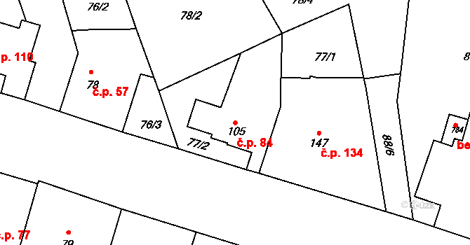 Přední Ptákovice 84, Strakonice na parcele st. 105 v KÚ Přední Ptákovice, Katastrální mapa