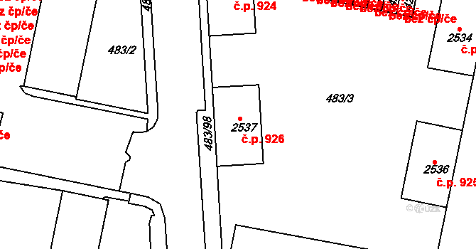 Horka-Domky 926, Třebíč na parcele st. 2537 v KÚ Třebíč, Katastrální mapa