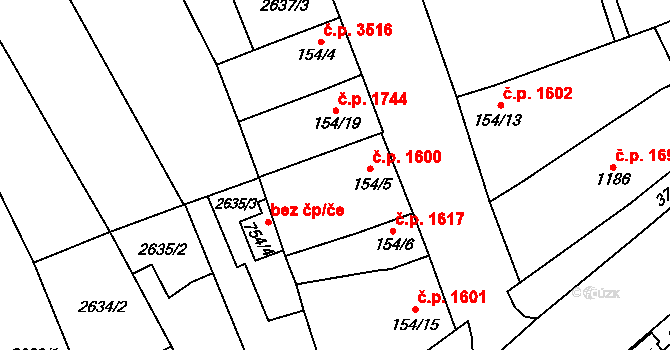 Břeclav 1600 na parcele st. 154/5 v KÚ Břeclav, Katastrální mapa