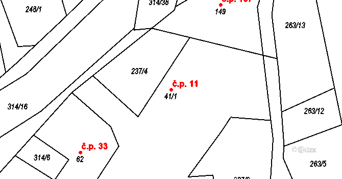 Bukovinka 11 na parcele st. 41/1 v KÚ Bukovinka, Katastrální mapa