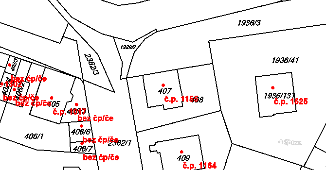 Trnovany 1155, Teplice na parcele st. 407 v KÚ Teplice-Trnovany, Katastrální mapa