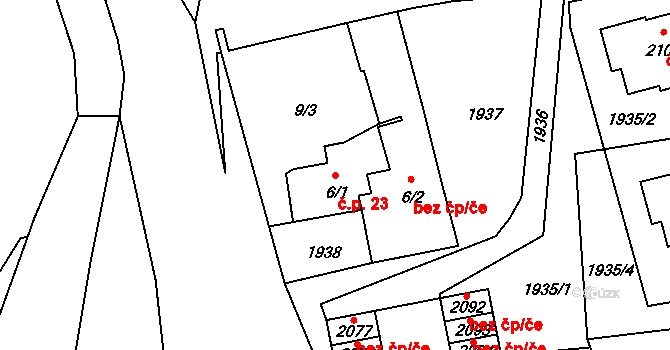 Úšovice 23, Mariánské Lázně na parcele st. 6/1 v KÚ Úšovice, Katastrální mapa