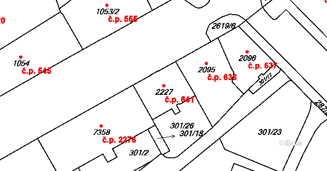 Cheb 641 na parcele st. 2227 v KÚ Cheb, Katastrální mapa