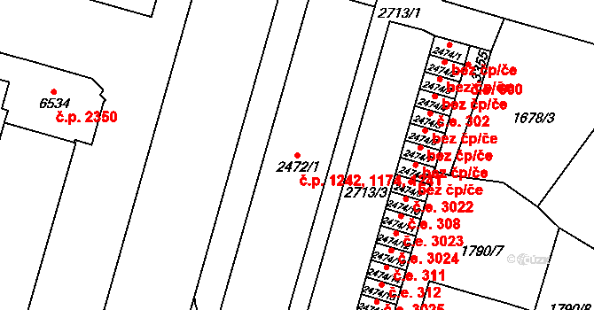 Cheb 1174,1241,1242 na parcele st. 2472/1 v KÚ Cheb, Katastrální mapa