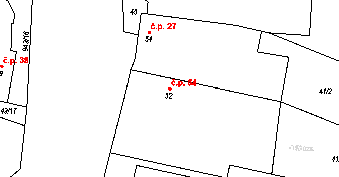 Zavidov 54 na parcele st. 52 v KÚ Zavidov, Katastrální mapa