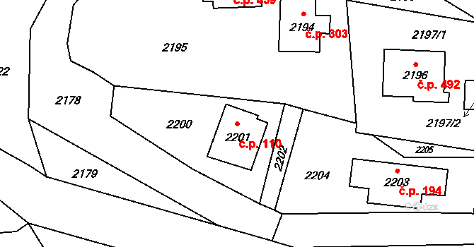 Jablůnka 110 na parcele st. 2201 v KÚ Jablůnka, Katastrální mapa