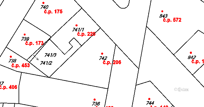 Žižkov 206, Praha na parcele st. 742 v KÚ Žižkov, Katastrální mapa