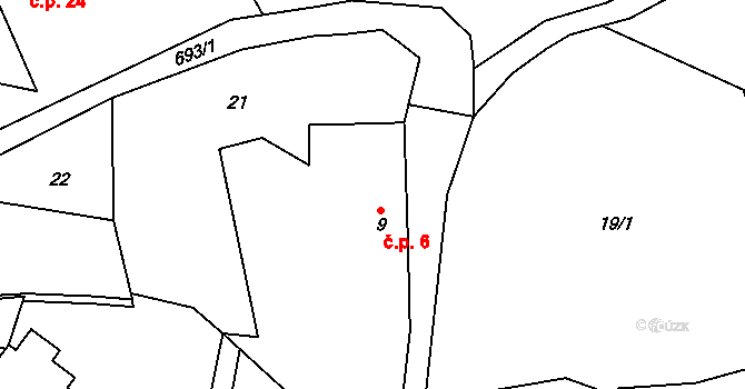 Skoupý 6, Petrovice na parcele st. 9 v KÚ Skoupý, Katastrální mapa