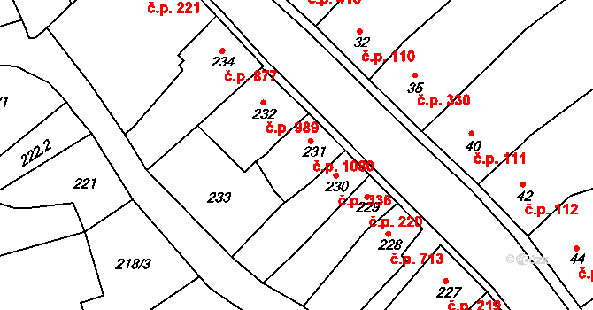 Šlapanice 1080 na parcele st. 231 v KÚ Šlapanice u Brna, Katastrální mapa