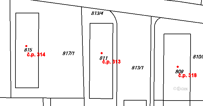 Děčín XXXII-Boletice nad Labem 313, Děčín na parcele st. 811 v KÚ Boletice nad Labem, Katastrální mapa