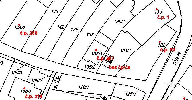 Královopolské Vážany 207, Rousínov na parcele st. 135/3 v KÚ Královopolské Vážany, Katastrální mapa