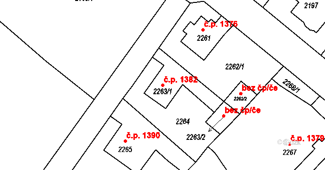 Rumburk 1 1382, Rumburk na parcele st. 2263/1 v KÚ Rumburk, Katastrální mapa