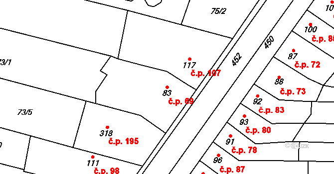 Krasice 69, Prostějov na parcele st. 83/1 v KÚ Krasice, Katastrální mapa