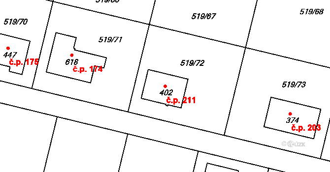 Horoušánky 211, Horoušany na parcele st. 402 v KÚ Horoušany, Katastrální mapa
