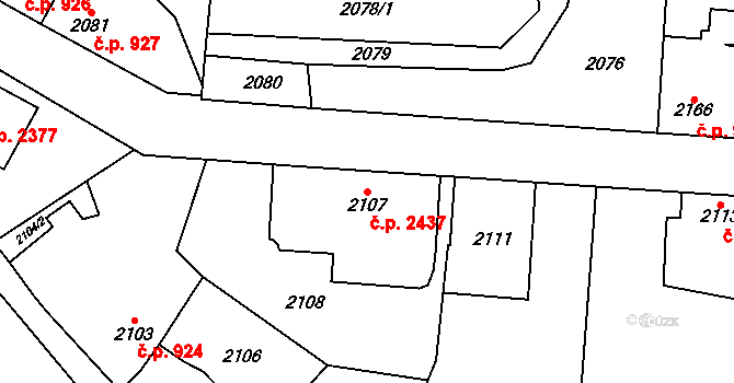 Horní Počernice 2437, Praha na parcele st. 2107 v KÚ Horní Počernice, Katastrální mapa
