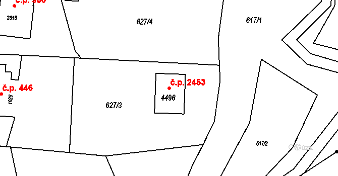 Rožnov pod Radhoštěm 2453 na parcele st. 4496 v KÚ Rožnov pod Radhoštěm, Katastrální mapa