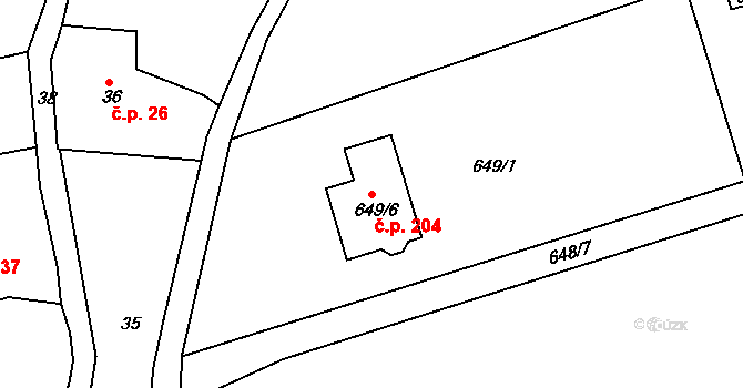 Mojžíř 204, Ústí nad Labem na parcele st. 649/6 v KÚ Mojžíř, Katastrální mapa