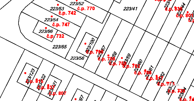 Buštěhrad 756 na parcele st. 223/57 v KÚ Buštěhrad, Katastrální mapa