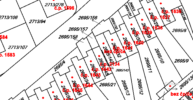 Pelhřimov 2134 na parcele st. 2695/145 v KÚ Pelhřimov, Katastrální mapa