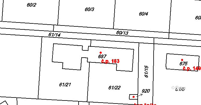 Lhota 183, Dolní Břežany na parcele st. 687 v KÚ Lhota u Dolních Břežan, Katastrální mapa