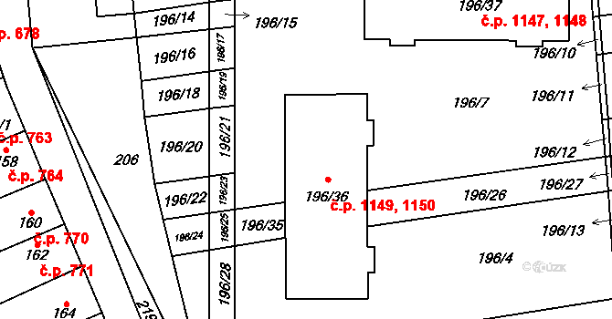 Oslavany 1149,1150 na parcele st. 196/36 v KÚ Oslavany, Katastrální mapa