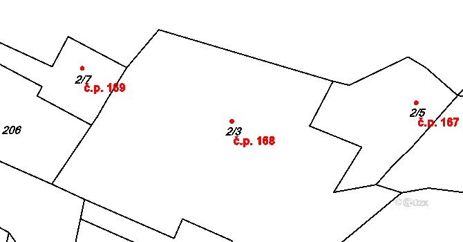 Čimelice 168 na parcele st. 2/3 v KÚ Čimelice, Katastrální mapa