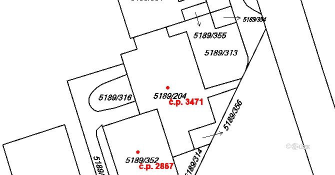 Frýdek 3471, Frýdek-Místek na parcele st. 5189/204 v KÚ Frýdek, Katastrální mapa