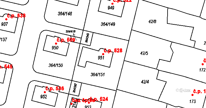 Nučice 528 na parcele st. 951 v KÚ Nučice u Rudné, Katastrální mapa