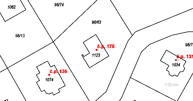 Čtyřkoly 175 na parcele st. 1123 v KÚ Čtyřkoly, Katastrální mapa