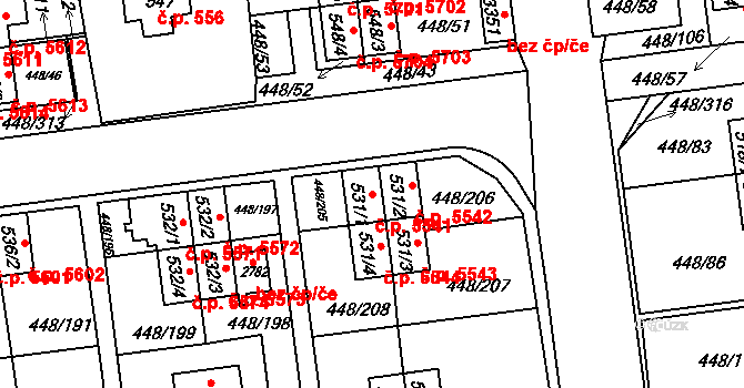 Otrokovice 5541 na parcele st. 531/1 v KÚ Otrokovice, Katastrální mapa