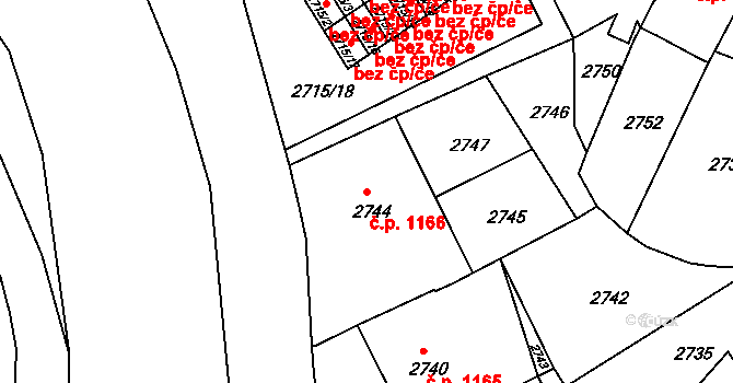 Bruntál 1166 na parcele st. 2744 v KÚ Bruntál-město, Katastrální mapa
