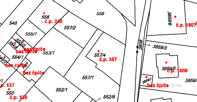 Pokratice 357, Litoměřice na parcele st. 557/4 v KÚ Pokratice, Katastrální mapa