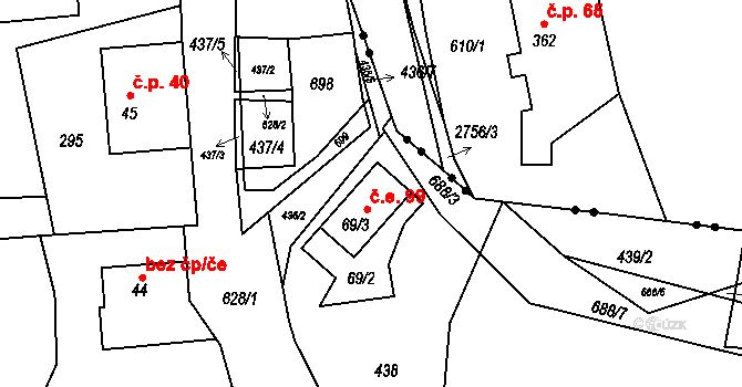 Rudíkovy 99, Třemešná na parcele st. 69/3 v KÚ Rudíkovy, Katastrální mapa